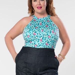 Pinup Couture Carole Top in Blue Lemonade Print